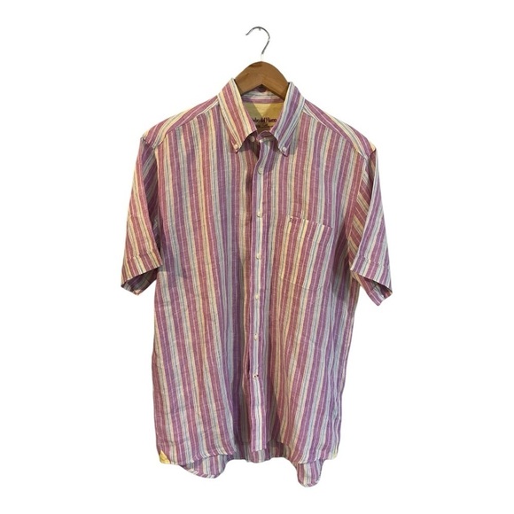 Pedro Del Hierro 100% Linen Button Down Shirt Men's Large Short Sleeve Purple - Picture 3 of 8
